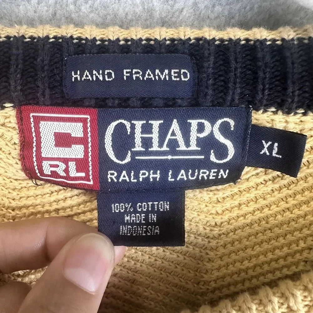 Vintage Hand Framed Ralph Lauren Chaps XL Ugly Christmas Cable Knit Sweater Sock